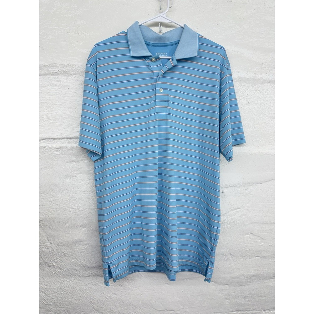 Brooks Brothers Polo Shirt L Blue Stripe Performance Short Sleeve Luxury - Picture 1 of 5